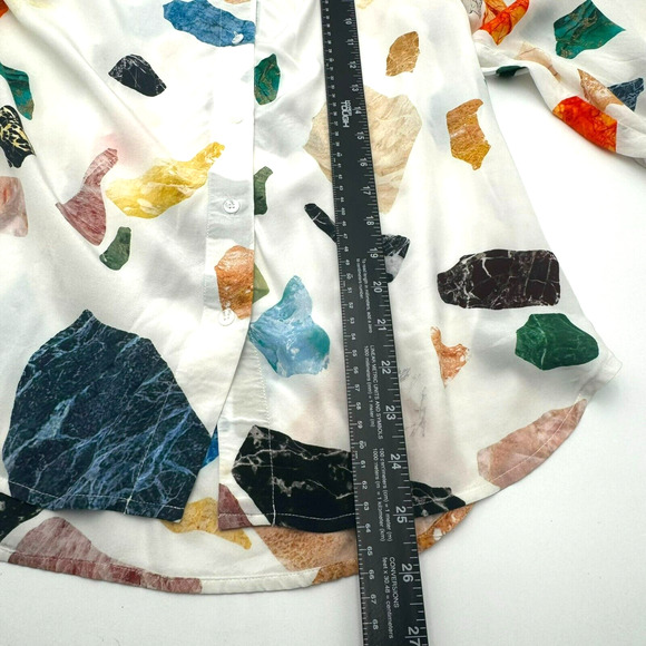 BIMBA Y LOLA | Women's Medium Colorful Silky Gemstones Balloon Sleeve Blouse Top - Picture 6 of 7